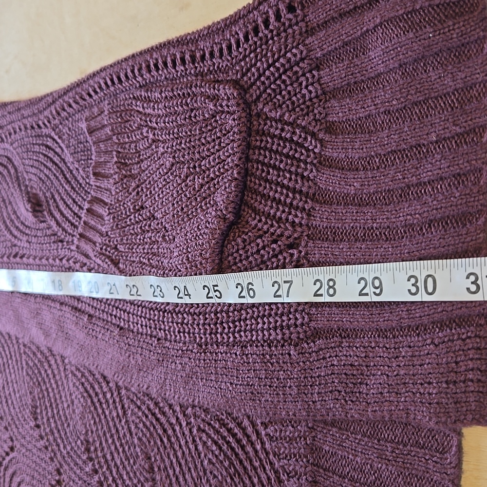 B26 Open Front Cardigan Sweater Pockets Pink Republic Size Md Eggplant Lacy - Picture 5 of 9
